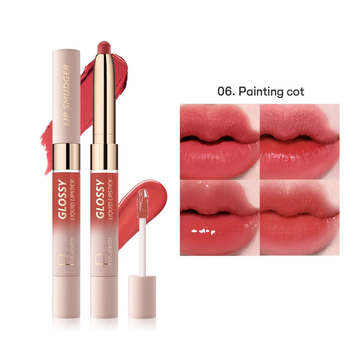 Double-headed matte lipstick with 10 colour options showing dual-ended design