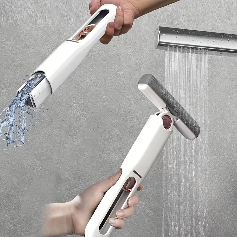 Portable self-squeezing mini mop with sponge head and ring-type push-pull wringer, 11.6 x 6.1 inch