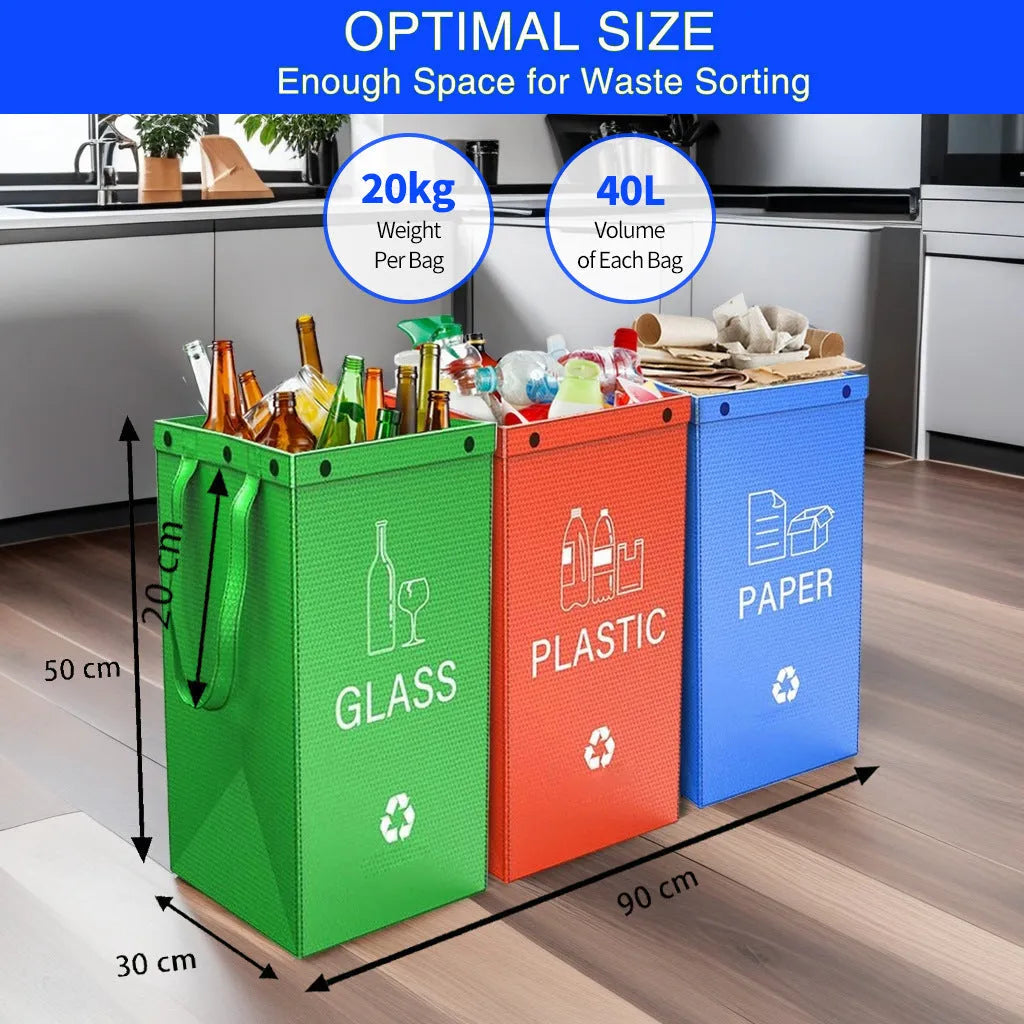 Blue reusable PP plastic 40L garbage bag handbag for waste classification, dimensions 30x50x30cm.
