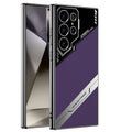 Samsung S24 Ultra and S23 Ultra phone case in electroplated TPU with leather-style finish, shown in Carbon Fibre Pattern.
