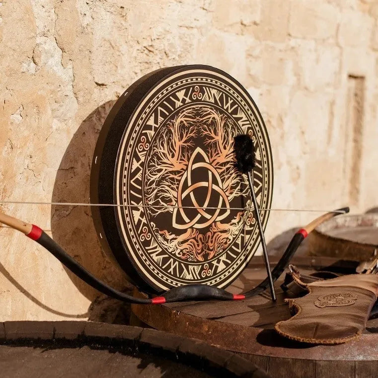 Handmade maple Celtic drum ornament with Celtic design for decorative display or craft gift