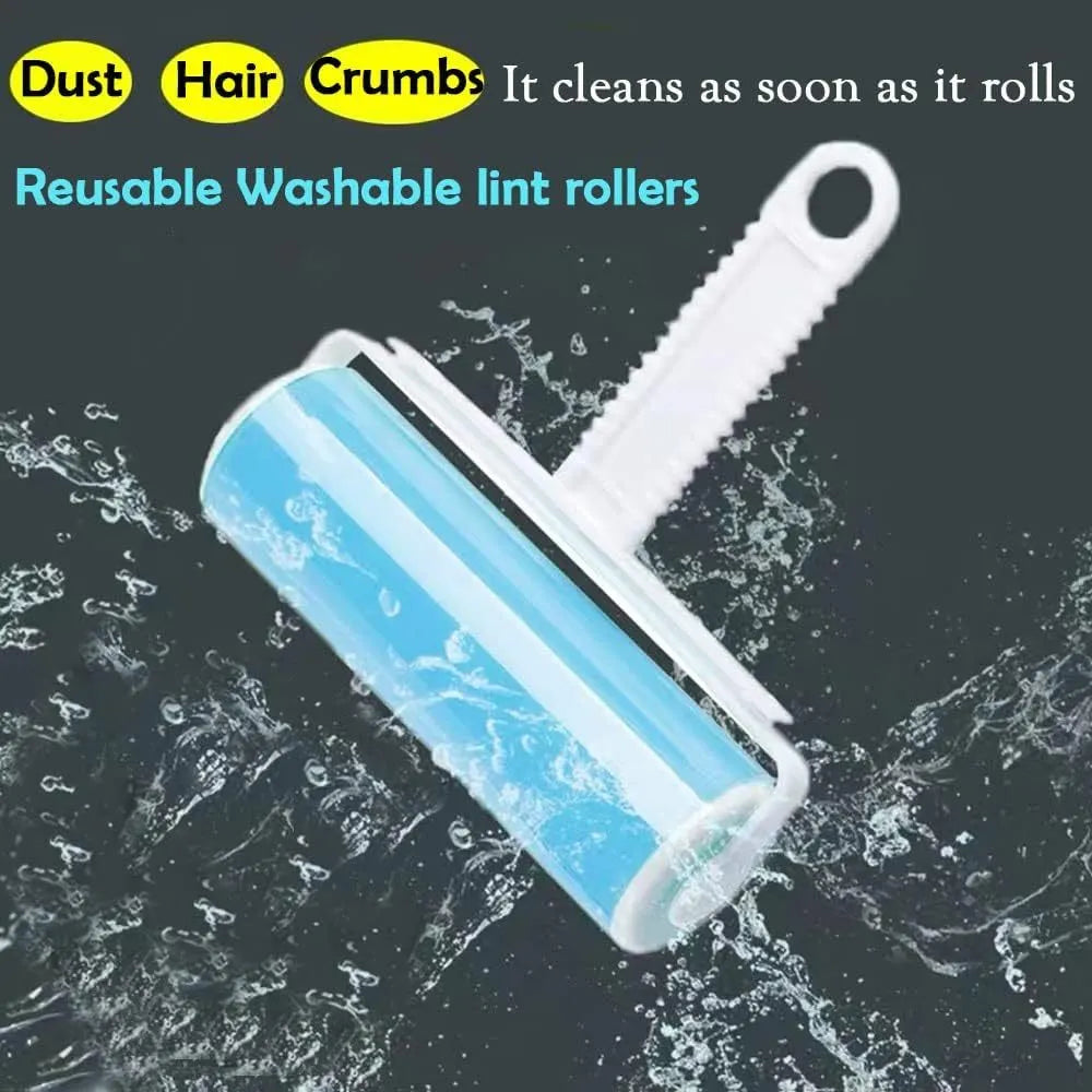 Washable reusable lint roller with protective cover for pet hair removal from fabrics