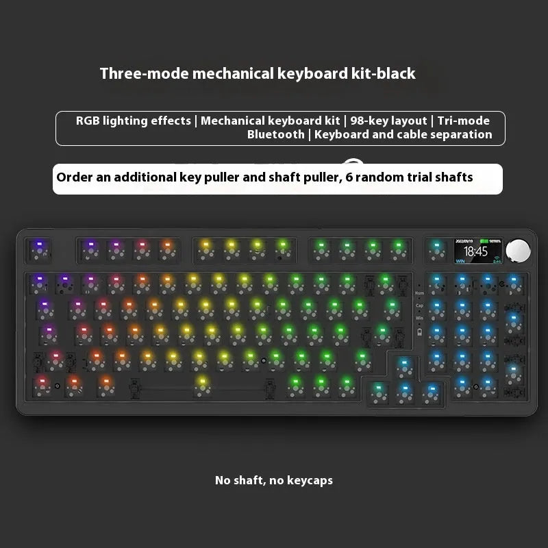 98-key wireless Bluetooth mechanical keyboard kit with metal knob on desk