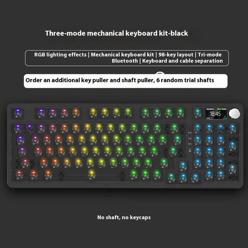 98-key wireless Bluetooth mechanical keyboard kit with metal knob on desk