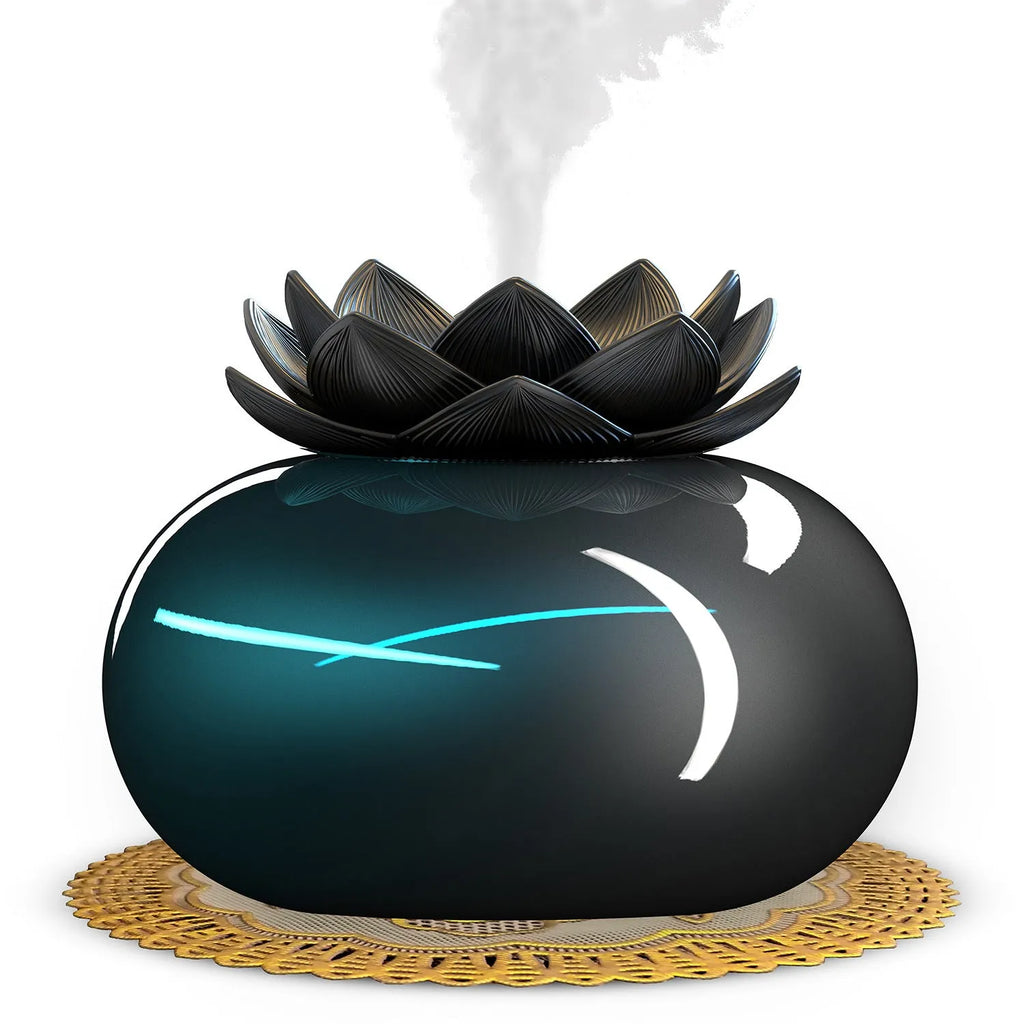 Pure black ceramic lotus USB humidifier with single fog outlet