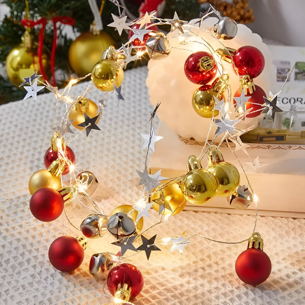 2m 20 LED Christmas string lights with bell and ball shapes, warm white battery operated indoor decoration