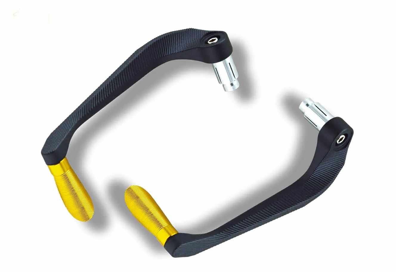 Pair of aluminium alloy motorcycle hand guards in red with striped horns design for electric bikes