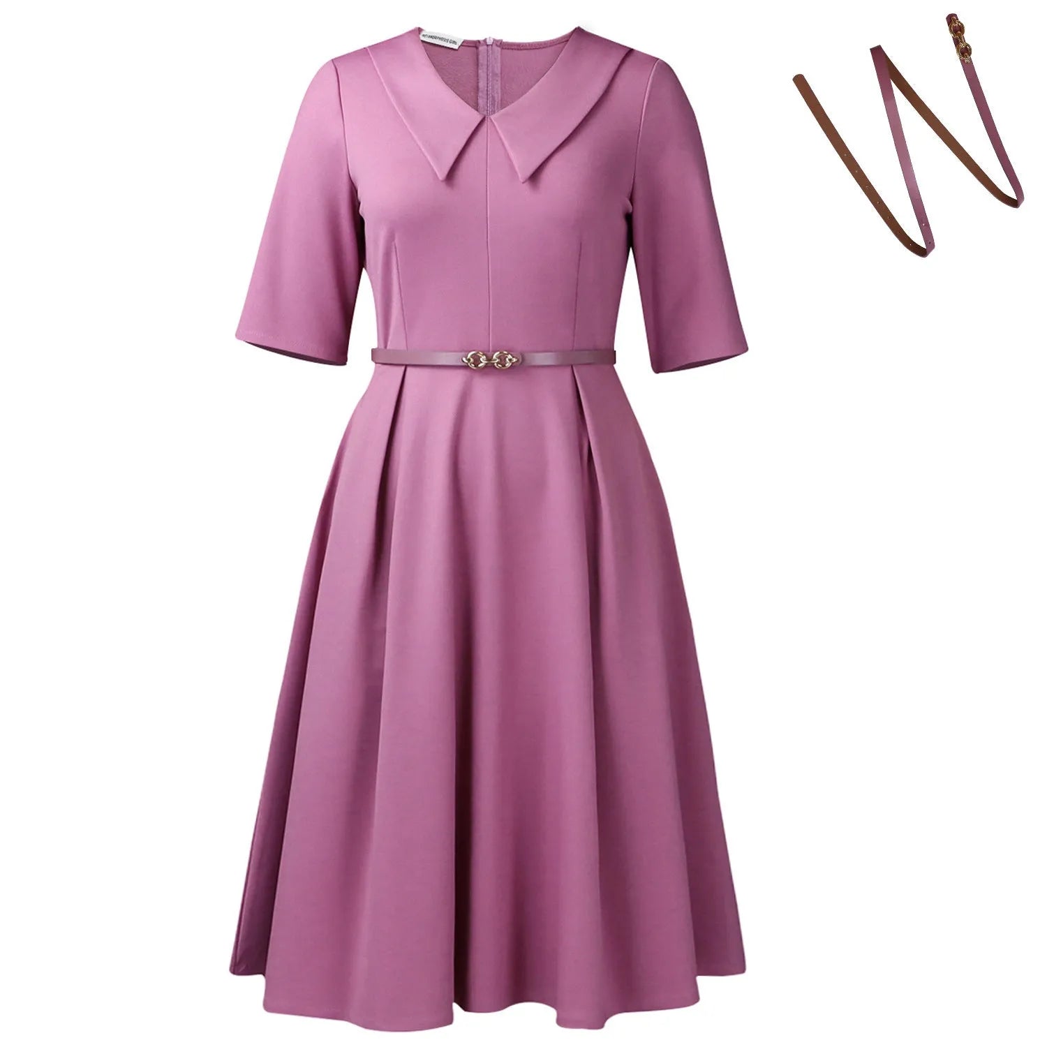 Women's solid colour African dress with half sleeves and a matching detachable belt.