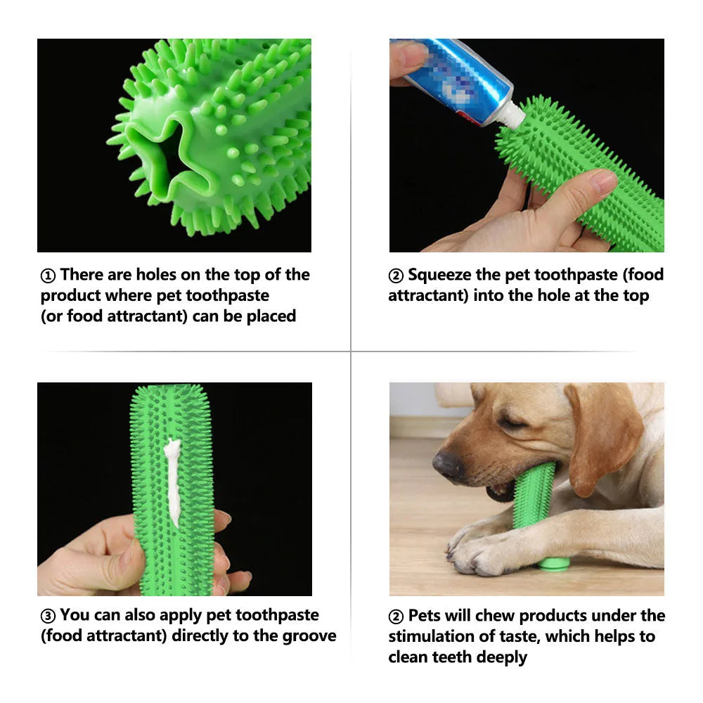 Green TPR dog chew toy with suction cup, small and large molar rods for teeth cleaning