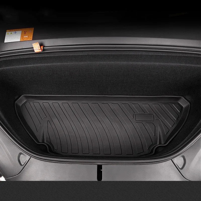 Rubber floor mats with TPE footrest designed for Tesla Model 3, Y, X, and S cars.