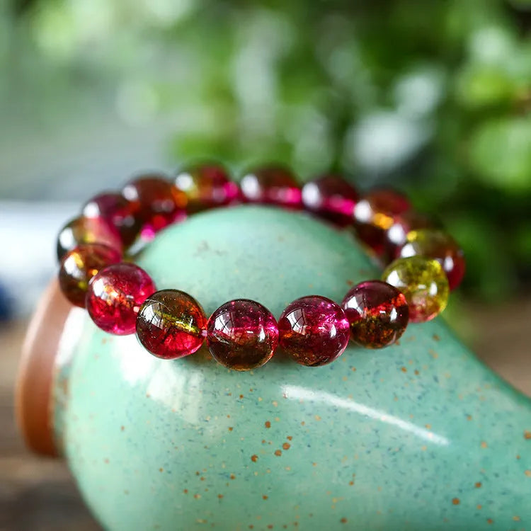 Handmade watermelon crystal bracelet showing crystal beads in pastoral casual style