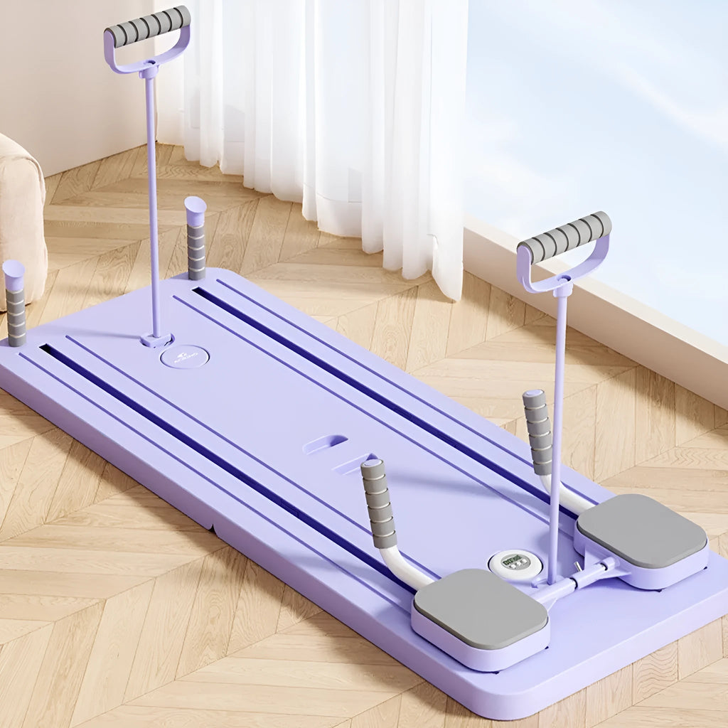 Purple multi-functional household fitness board with automatic rebound abdominal wheel for home workouts