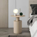 Nordic round metal bedside table in beige finish with simple modern design