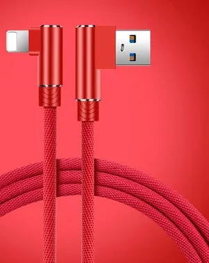 Double elbow fast charging data cable in black, USB interface, 1m length, for mobile gaming and charging