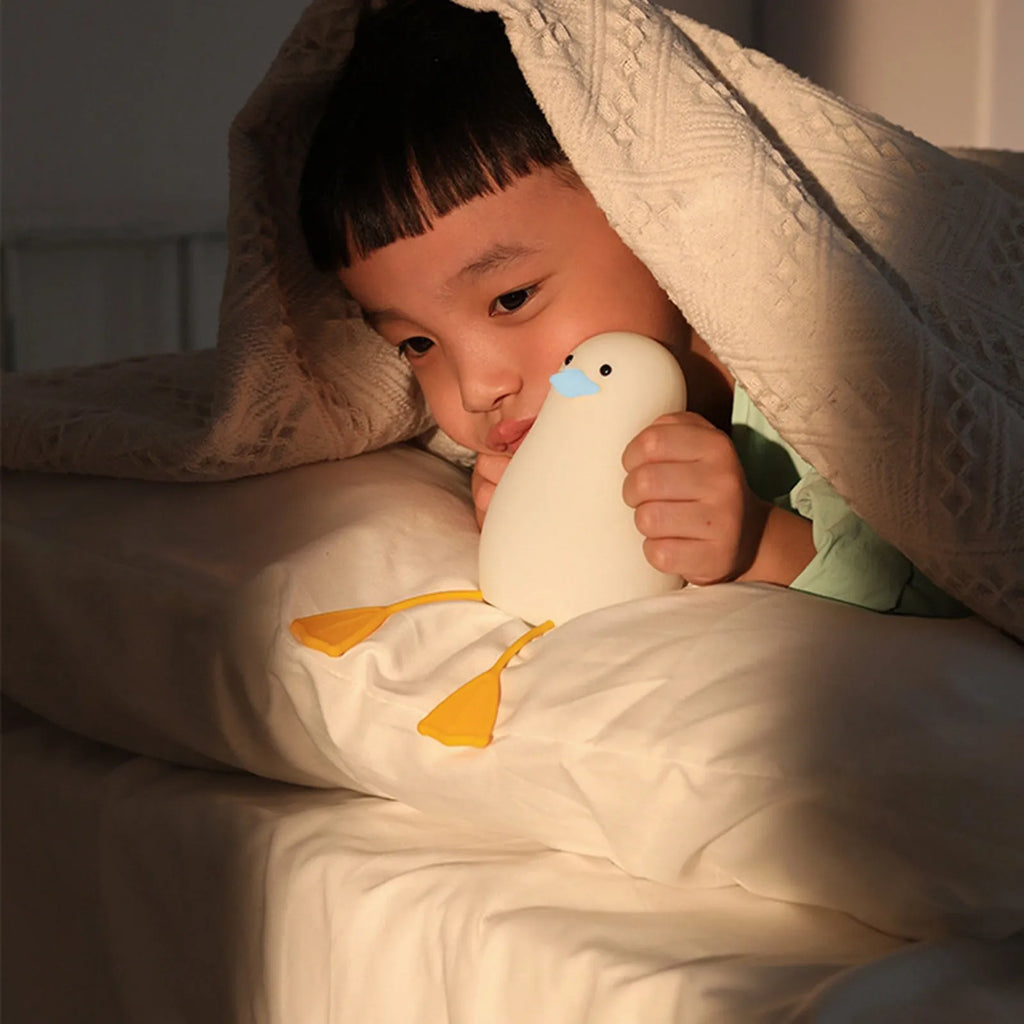 Seagull silicone night light for kids and baby with tap control, warm mode, timer, and USB cable
