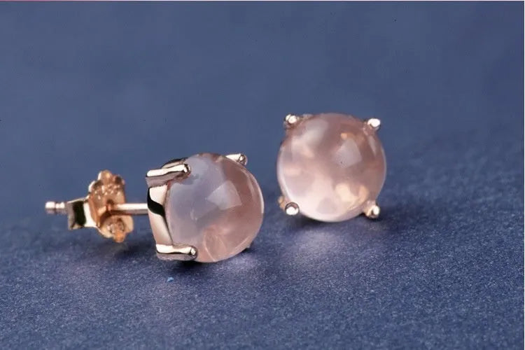 Women's rose gold synthetic ross quartz stud earrings with drop shape Korean style design