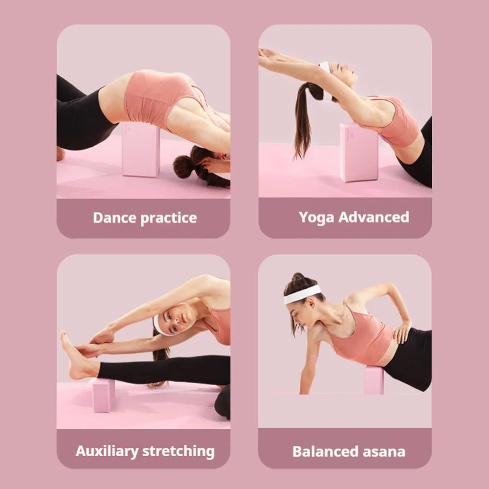 Solid colour high-density EVA yoga brick with hexagonal ridges on a gym floor.