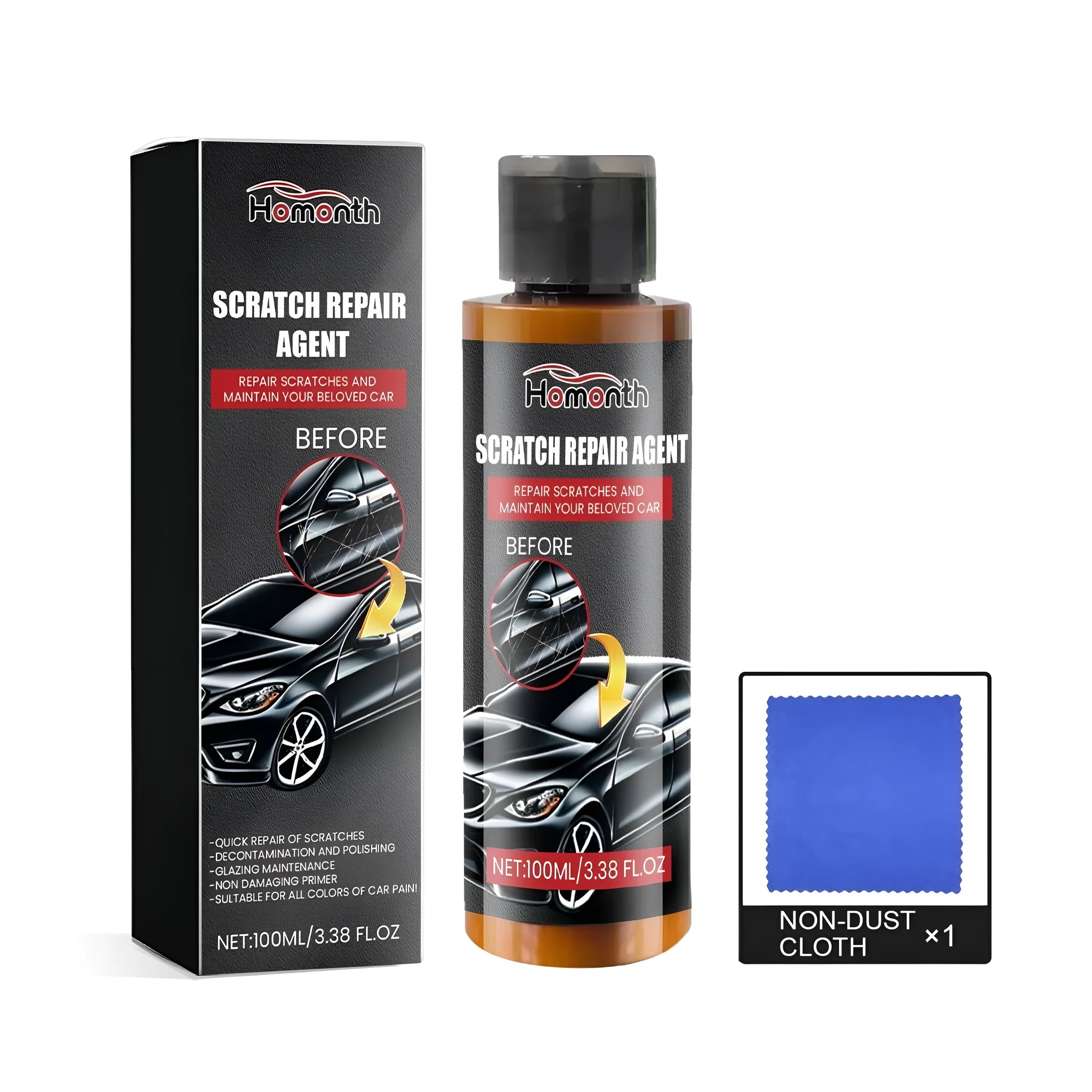 100ml PET bottle of beeswax scratch repair agent with a 20x20cm application cloth