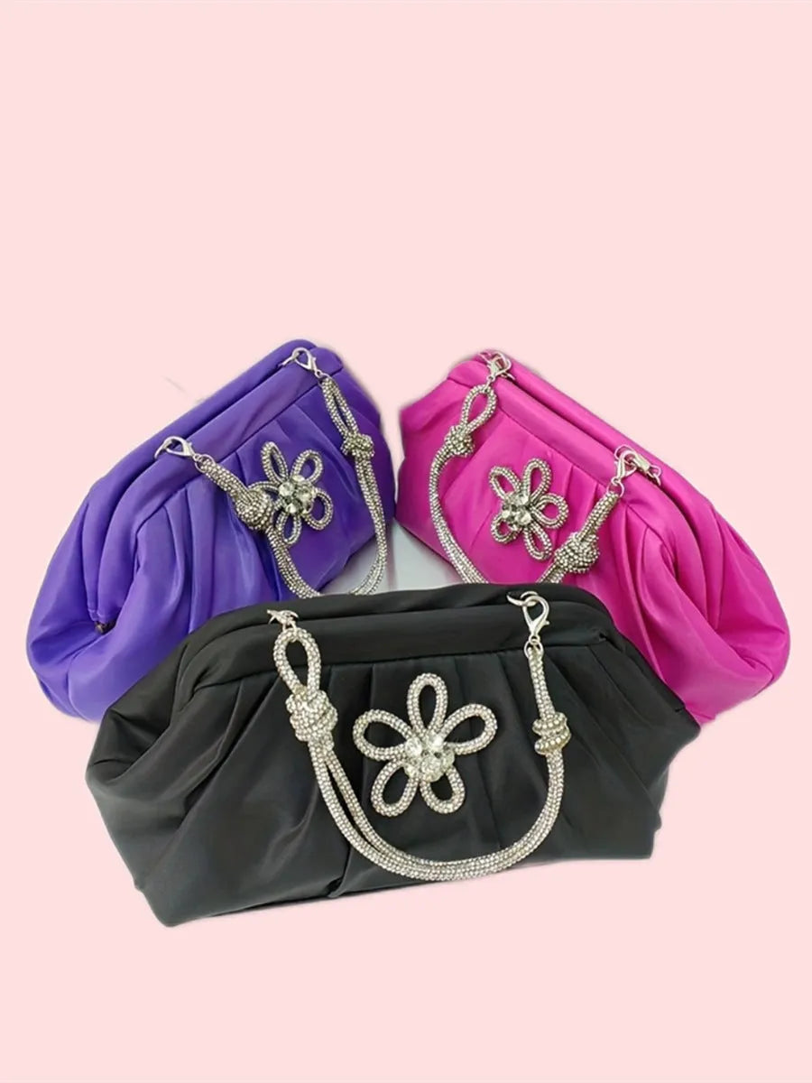 Soft black polyester women's crossbody messenger bag with chain strap and diamond pattern.