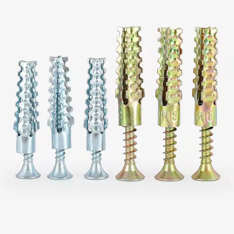 Iron barbed serrated metal expansion anchor screws for concrete and brick wall fixings.