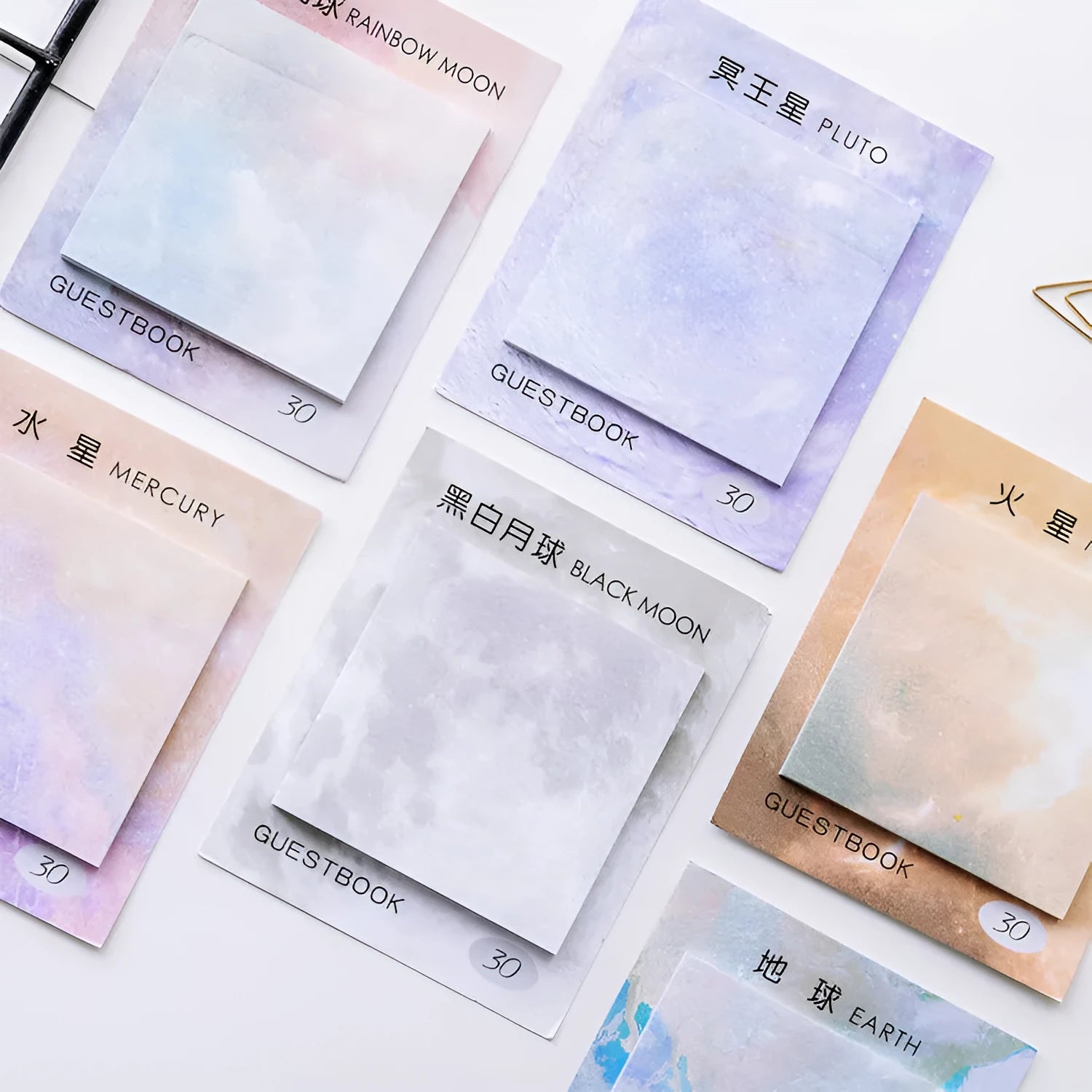 Square 7.3cm planet sticky notes notepad with oil painting designs in six colour options