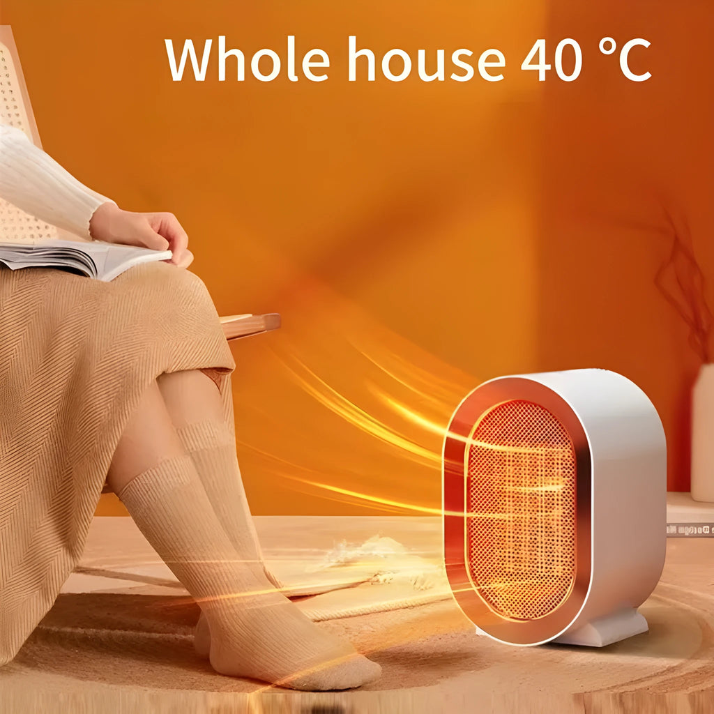 Compact desktop ceramic fan heater in a choice of colours with mechanical control dial.