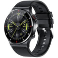 QW33 smart watch with black steel belt showing heart rate monitoring on 1.3-inch screen