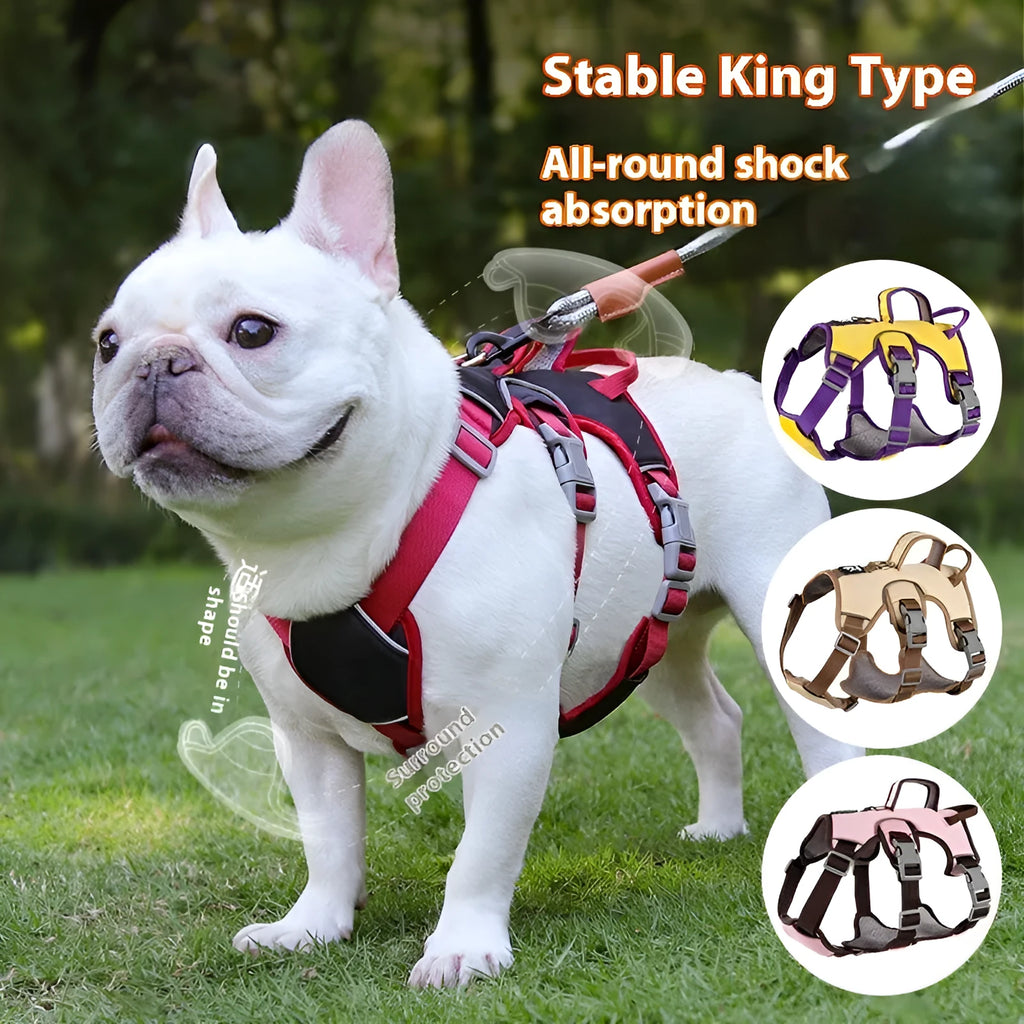 Adjustable Oxford cloth dog harness in yellow, pink, beige, and black colours for medium and small dogs