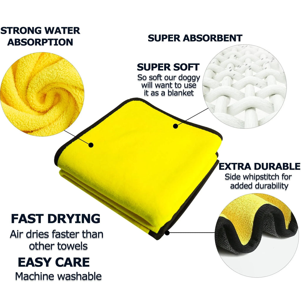 Yellow microfiber pet drying towel with hook, three sizes 30x60cm, 50x100cm, 70x140cm