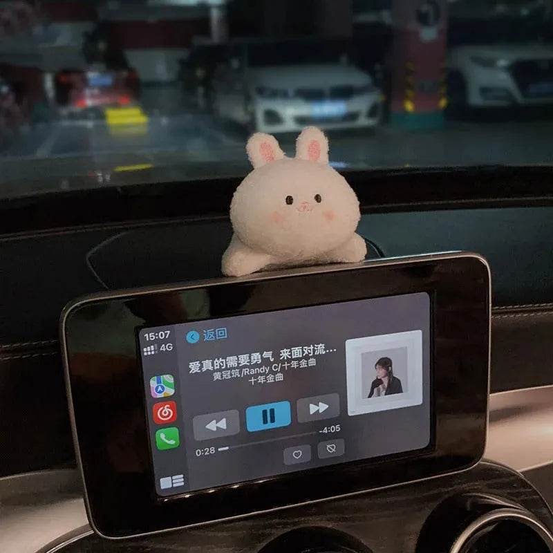 Fabric plush doll car console decoration in bear or rabbit cartoon designs