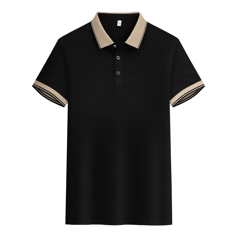 Solid colour summer polo shirt in cotton with short sleeves, loose fit, and slit detail on the side