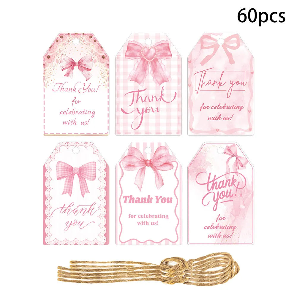 Birthday party theme creative bowknot gift label tags set with hemp rope in three decorative styles