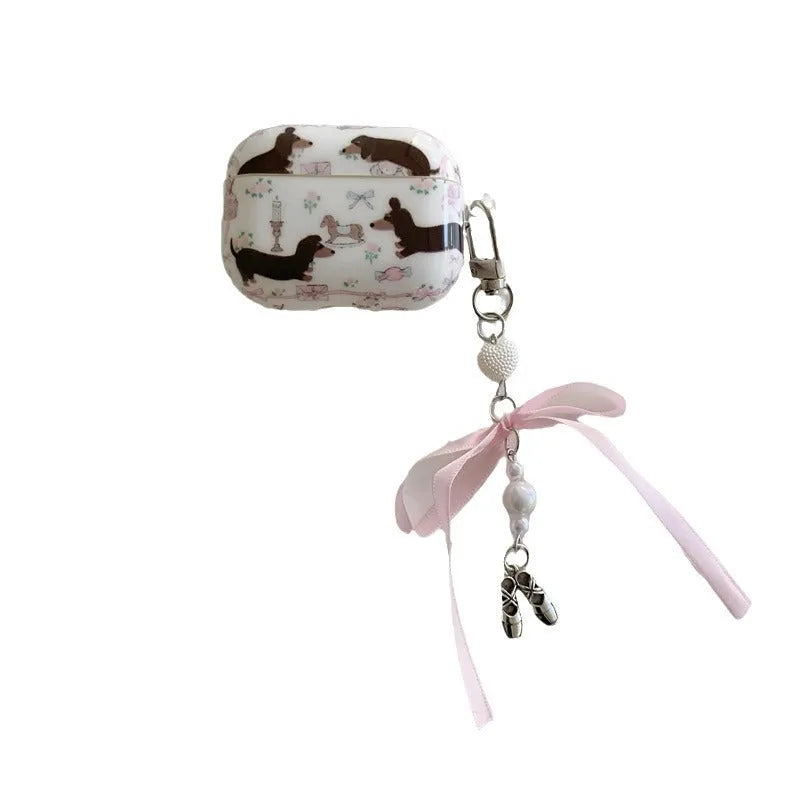 Floral sausage dog TPU protective soft shell cover for Apple AirPods case with animal cartoon design