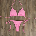 Halter neck tie bikini in milk silk fabric with split ties, available in multiple colours and sizes for women