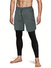 Polyester fibre fitness training running cycling bottoming pants in Army Green, loose fit, side view on mannequin