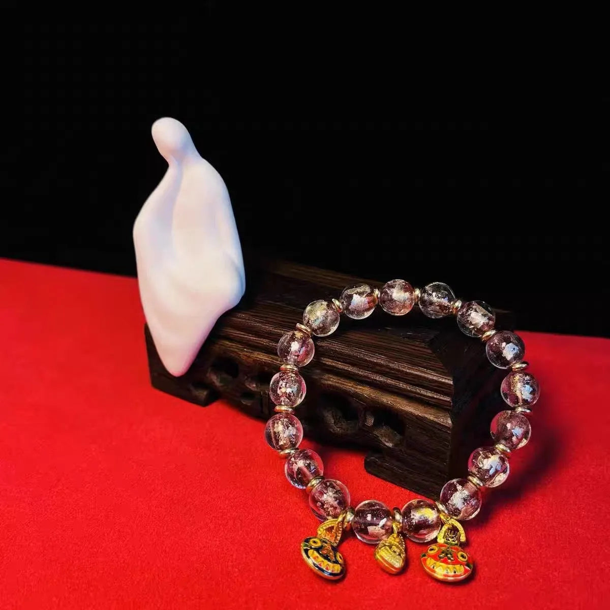Glass bracelet with French glaze patterns and auspicious court symbols in geometric shapes