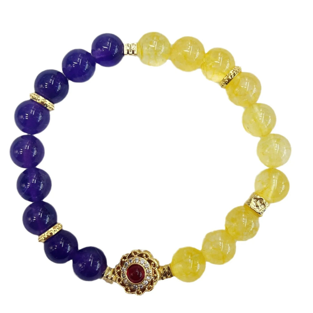 Handmade women's yellow purple amethyst crystal bracelet jewellery gift
