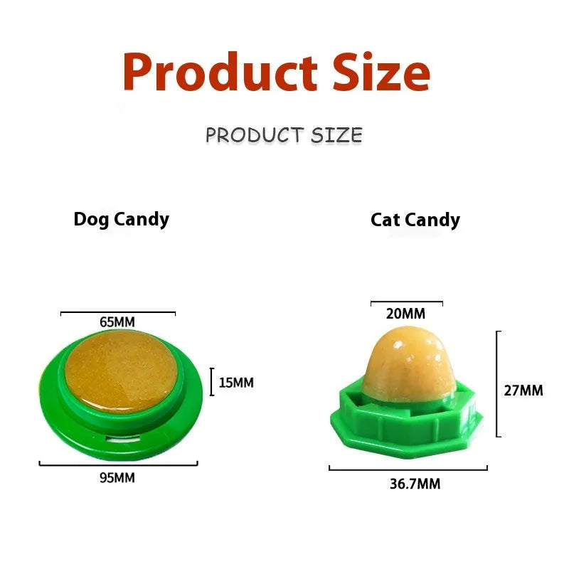 Dog and cat sugar licking snacks with 50g dog boxes and 12g cat units in pink, blue, and green options