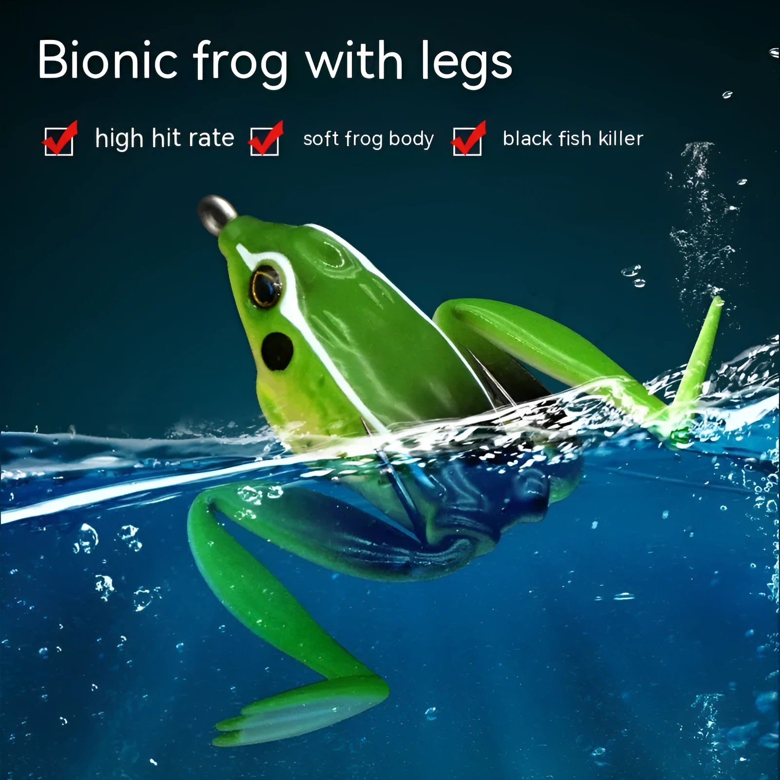 Bionic rubber frog fishing lure with double hooks in grass green colour