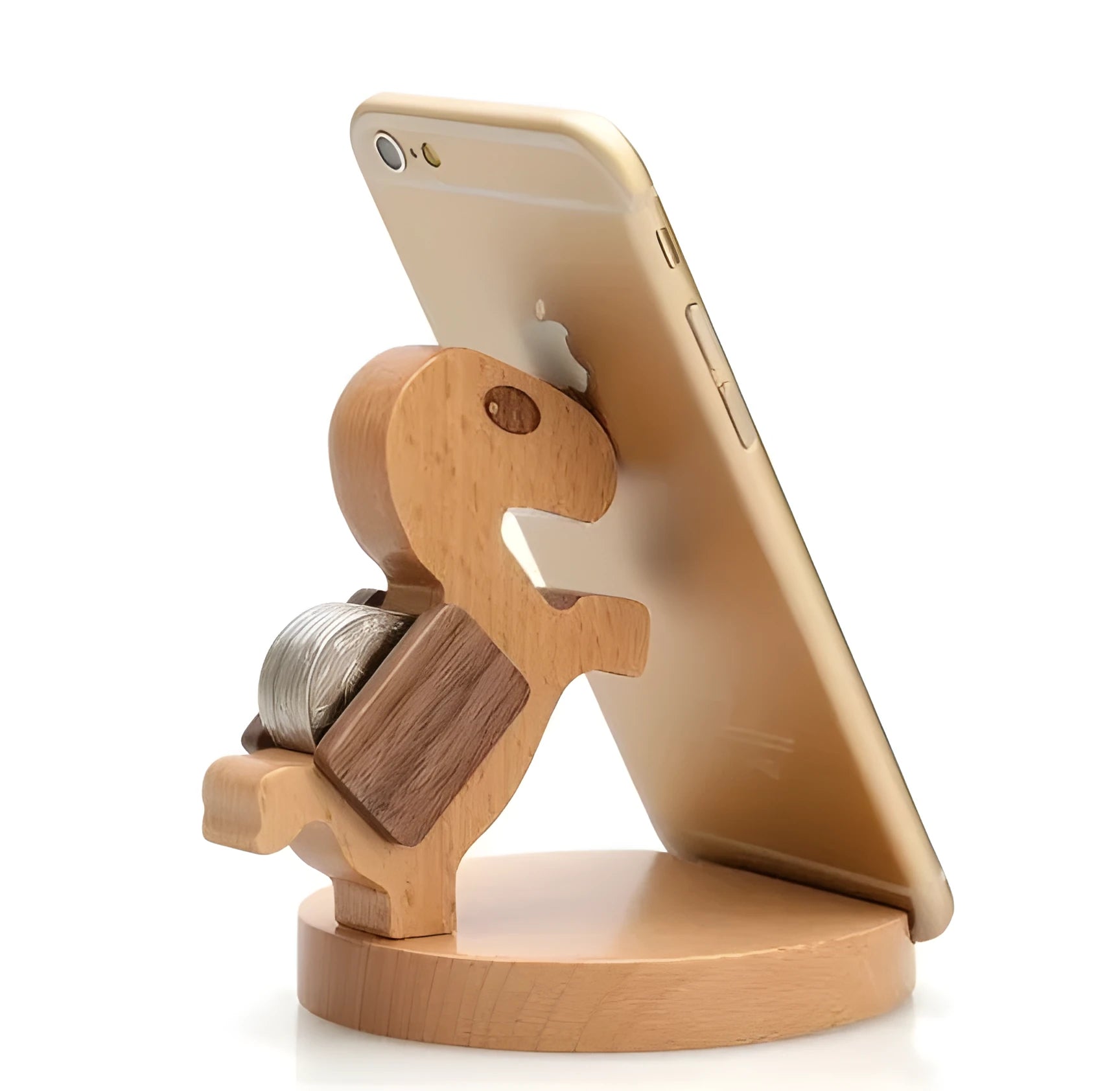 A decorative resin mobile phone stand holding a smartphone, shown in an animal design variant.