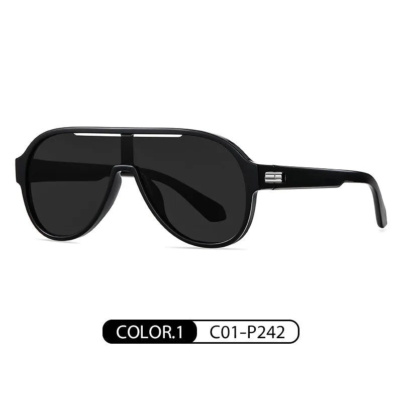 Fashion TR90 one-piece large frame polarized sunglasses in bright black and gray sheet colour