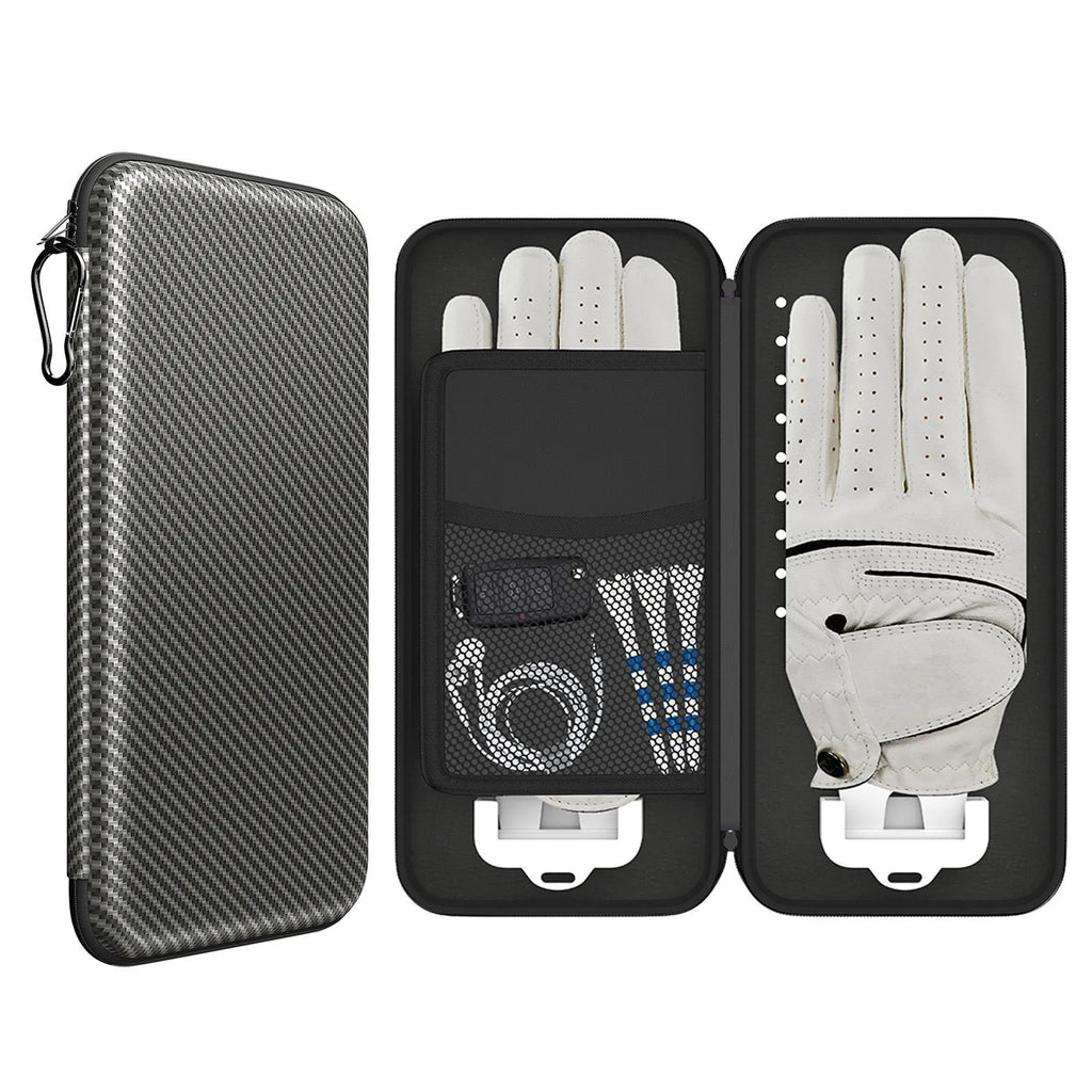 Silver grey golf double glove storage bag with two wall mounting brackets for organised golf accessory storage