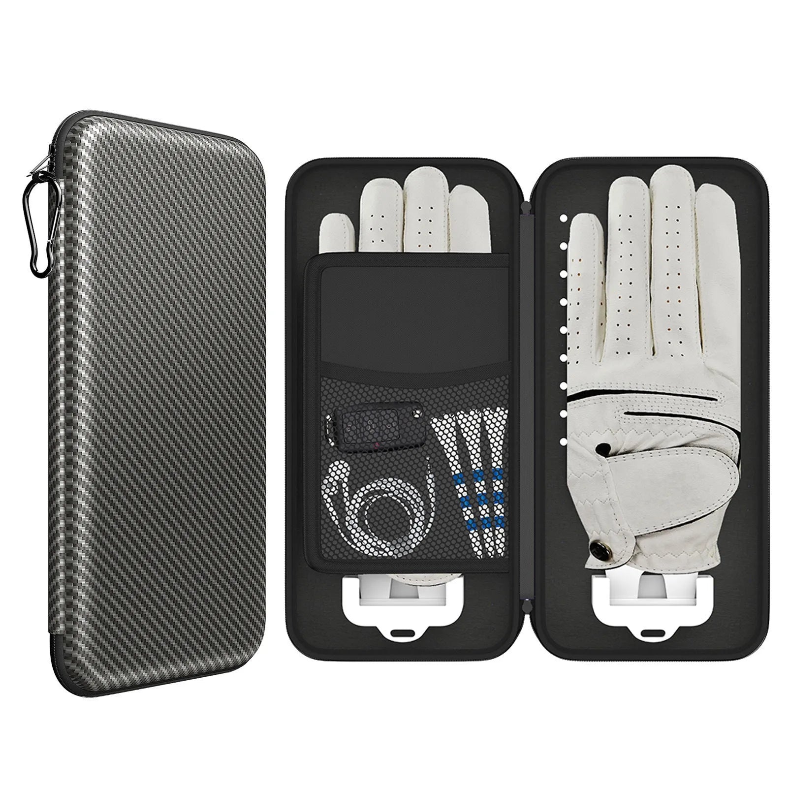 Silver grey golf double glove storage bag with two wall mounting brackets for organised golf accessory storage