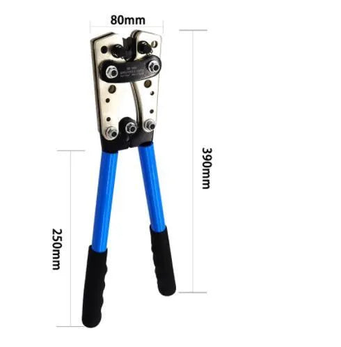 HX-50B aluminium handle crimping pliers with integrated large head cable cutter on a workbench.