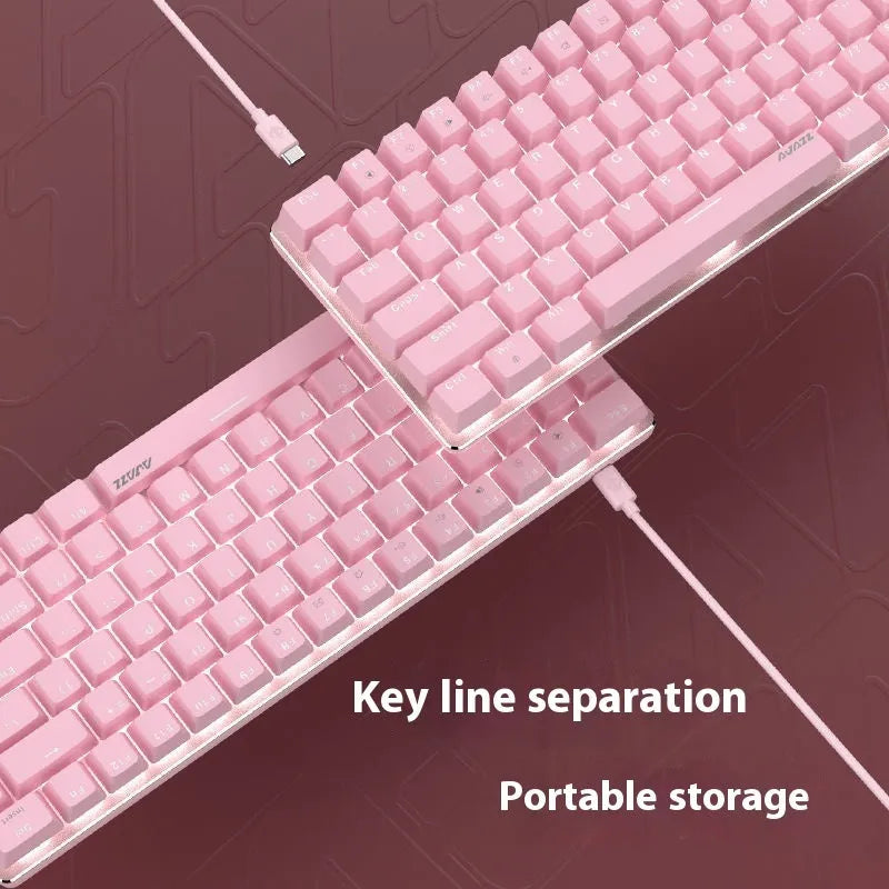 White backlit mechanical keyboard with 82 keys and metal construction