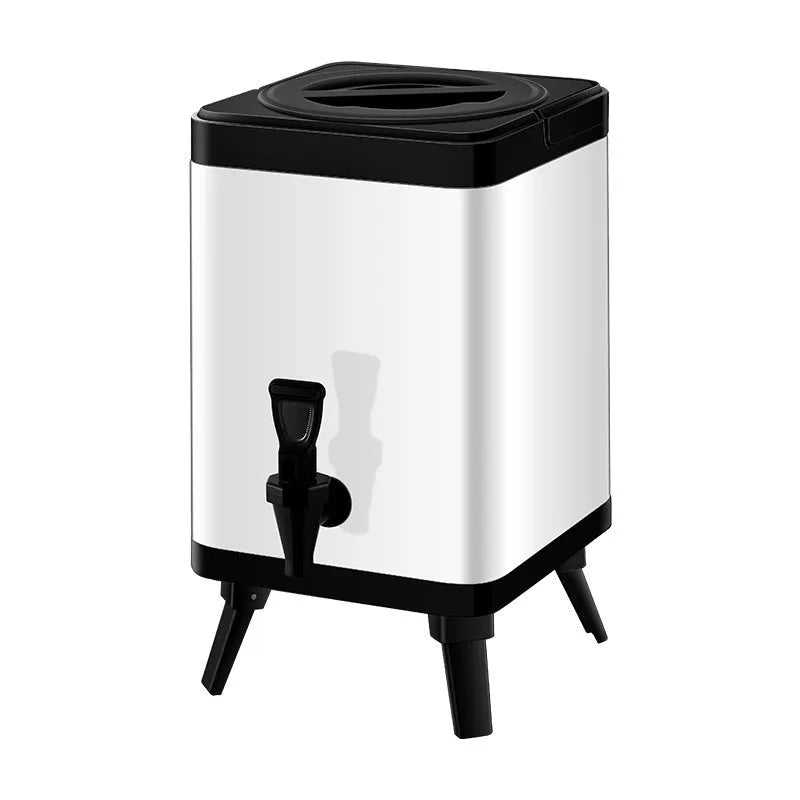 Silver stainless steel square lock milk tea bucket with 8 litre capacity for commercial beverage service