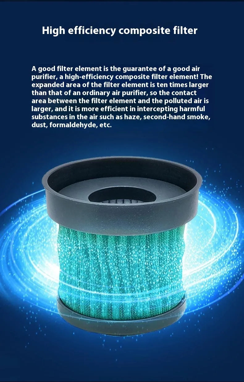 Black USB car air purifier for formaldehyde removal and ion generation on a car dashboard