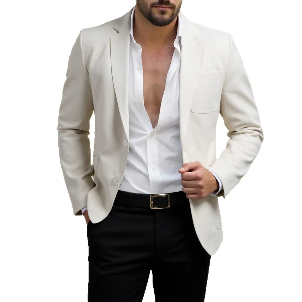 Men's Korean slim fit blazer in Khaki, cotton blend with patch pockets