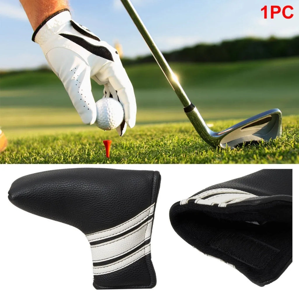 Black PU leather golf push rod sleeve cover for club handle protection.