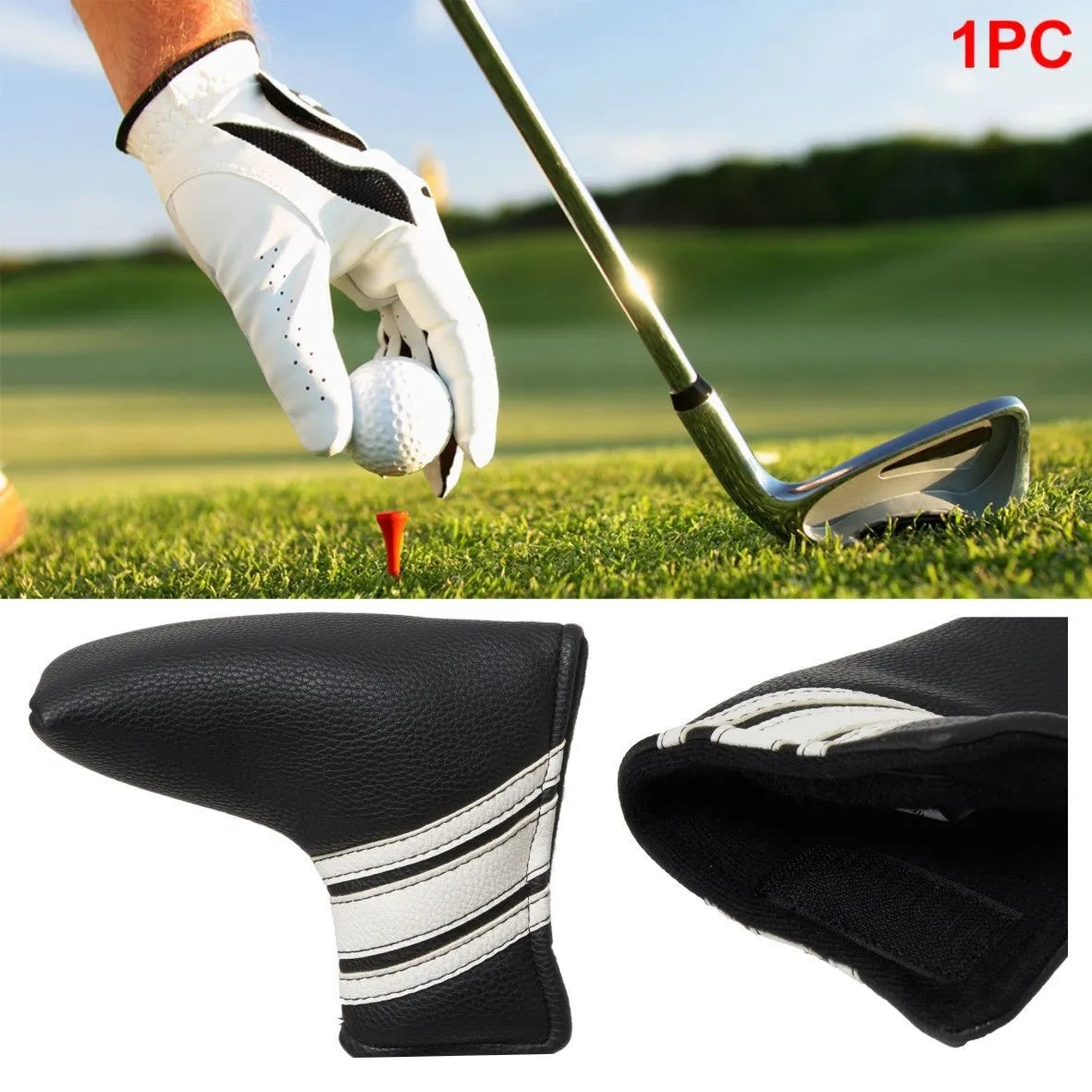 Black PU leather golf push rod sleeve cover for club handle protection.